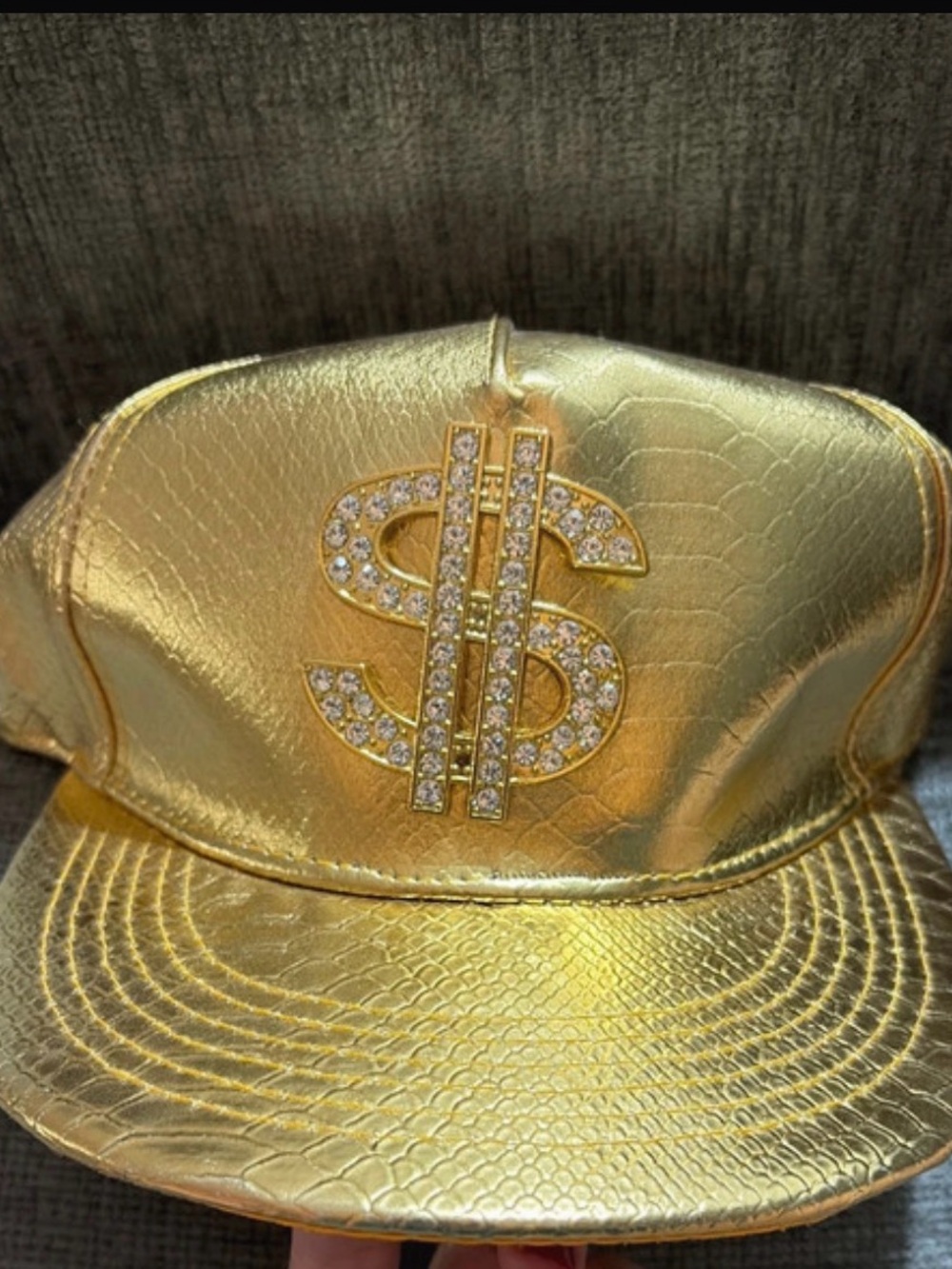 Gold Rhinestone Dollar Sign Snapback Hat - Unbranded